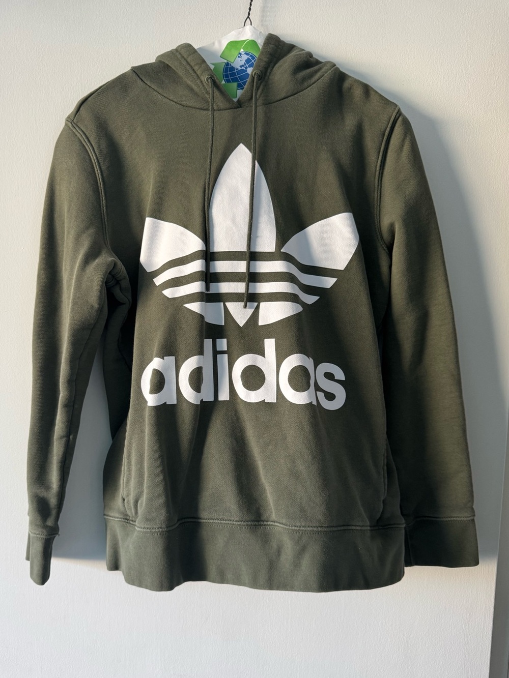 adidas Olive Green Trefoil Hooded Sweatshirt with White Logo